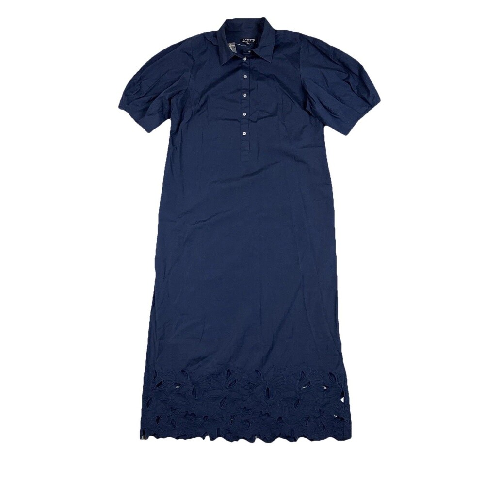 J Crew Tall Embroidered Shirt Dress Womens Blue Cotton Poplin Preppy Coastal - Picture 2 of 14